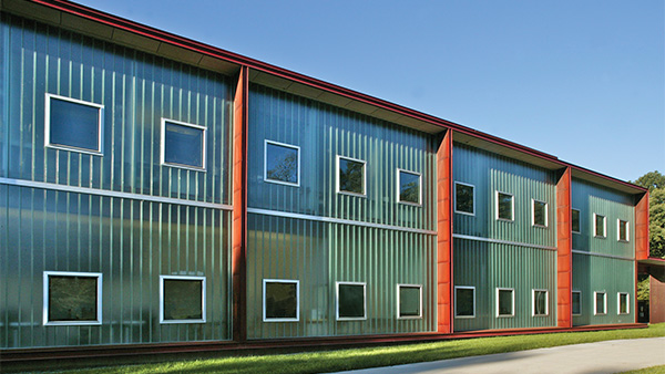 Translucent channel glass spans the length of the Art Building West at University of Iowa